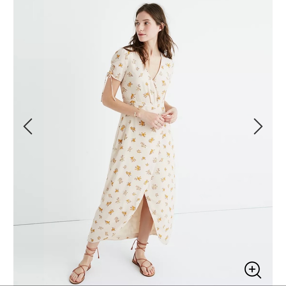 Madewell High-Low Floral Wrap Maxi Dress - Cream with Yellow Print